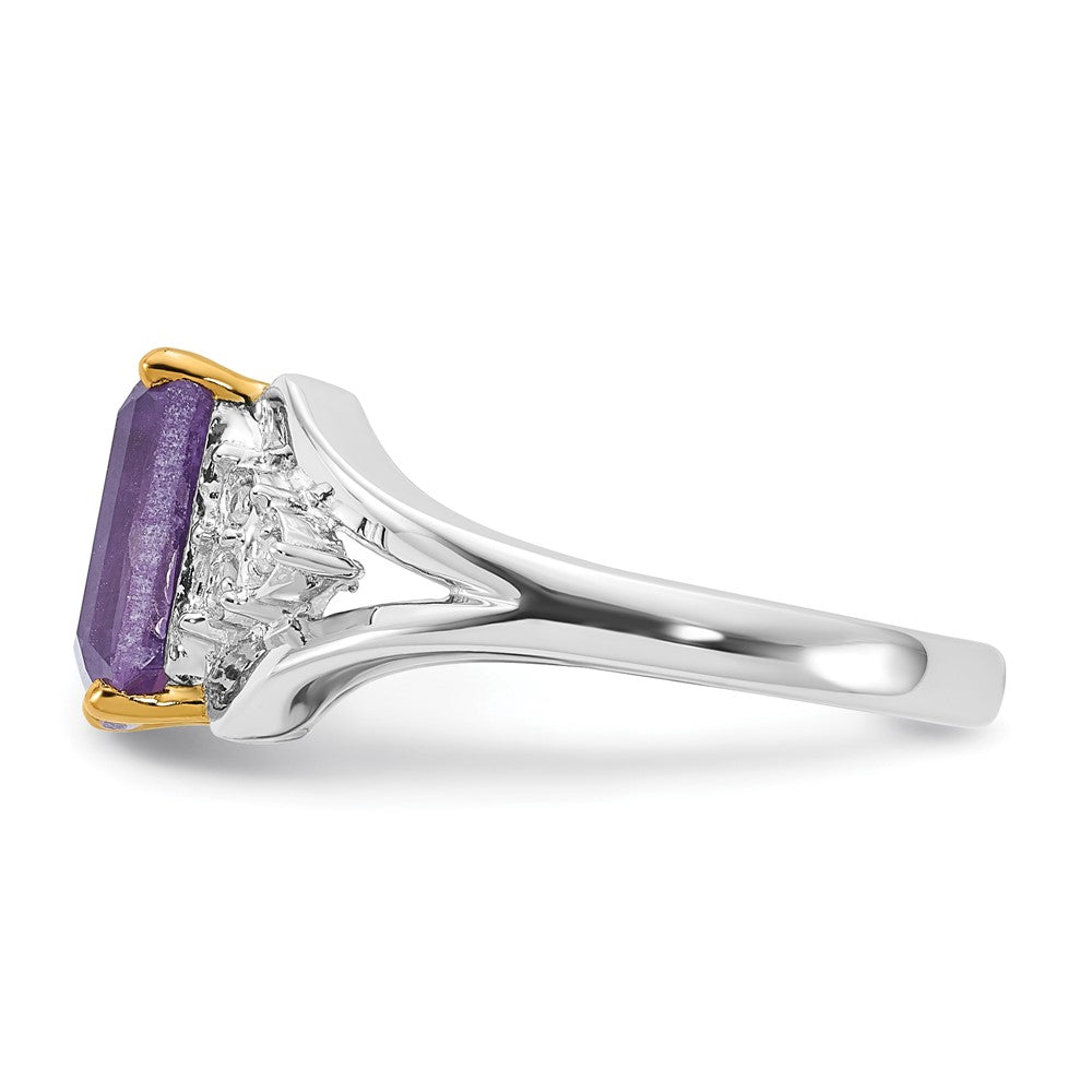Sterlingsilber & 14K Akzente Amethyst und Diamant Ring