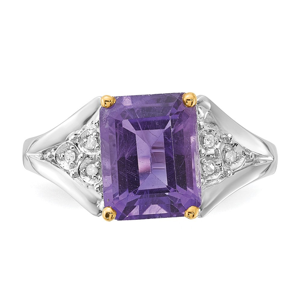 Sterlingsilber & 14K Akzente Amethyst und Diamant Ring
