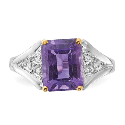 Sterlingsilber & 14K Akzente Amethyst und Diamant Ring