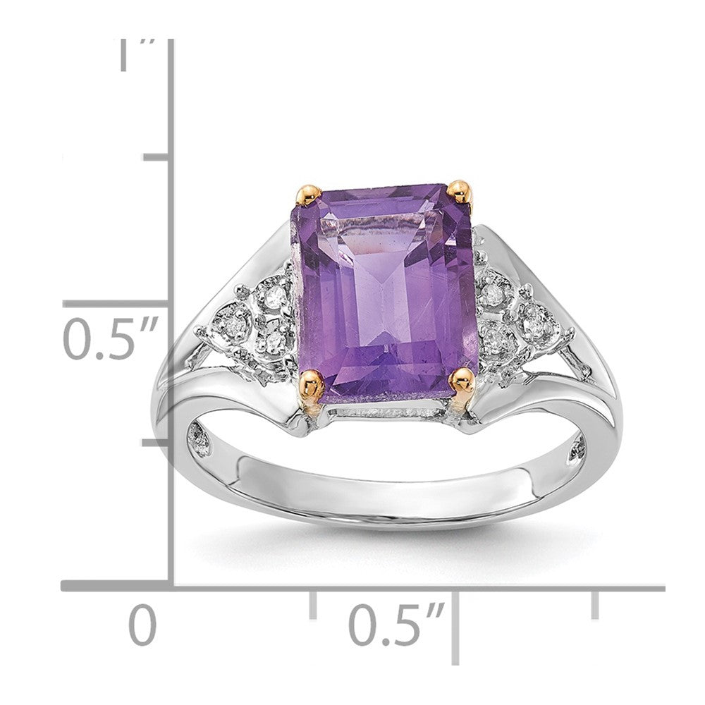 Sterlingsilber & 14K Akzente Amethyst und Diamant Ring