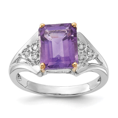 Sterlingsilber & 14K Akzente Amethyst und Diamant Ring