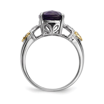 Sterlingsilber & 14K Amethyst und Diamant Ring (size 7 Nur)