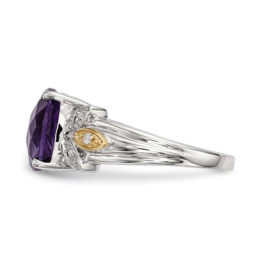 Sterlingsilber & 14K Amethyst und Diamant Ring (size 7 Nur)