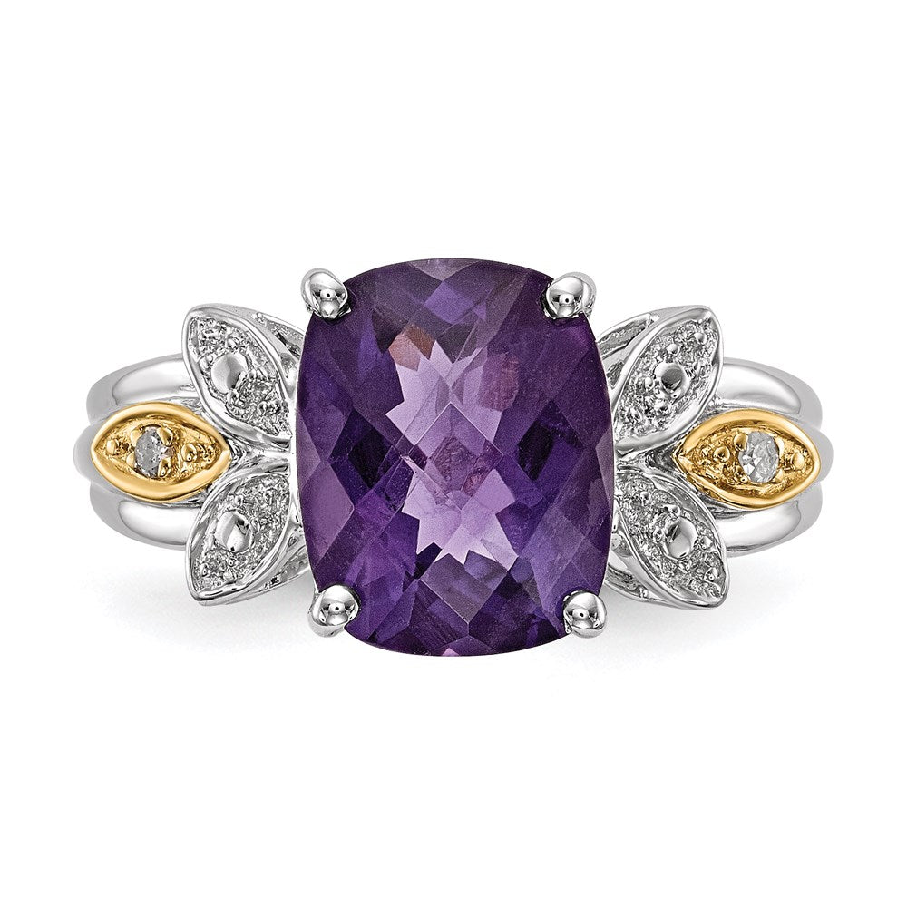 Sterlingsilber & 14K Amethyst und Diamant Ring (size 7 Nur)