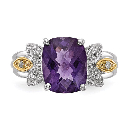 Sterlingsilber & 14K Amethyst und Diamant Ring (size 7 Nur)