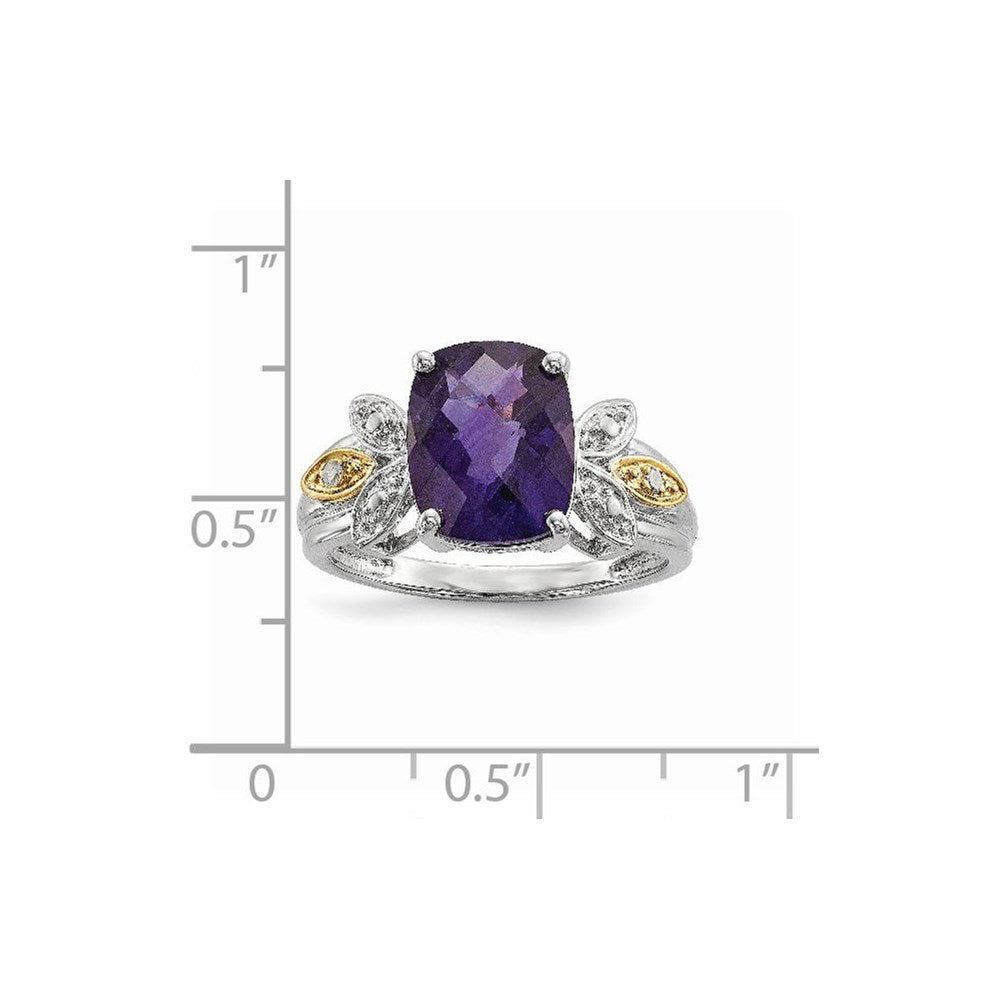 Sterlingsilber & 14K Amethyst und Diamant Ring (size 7 Nur)