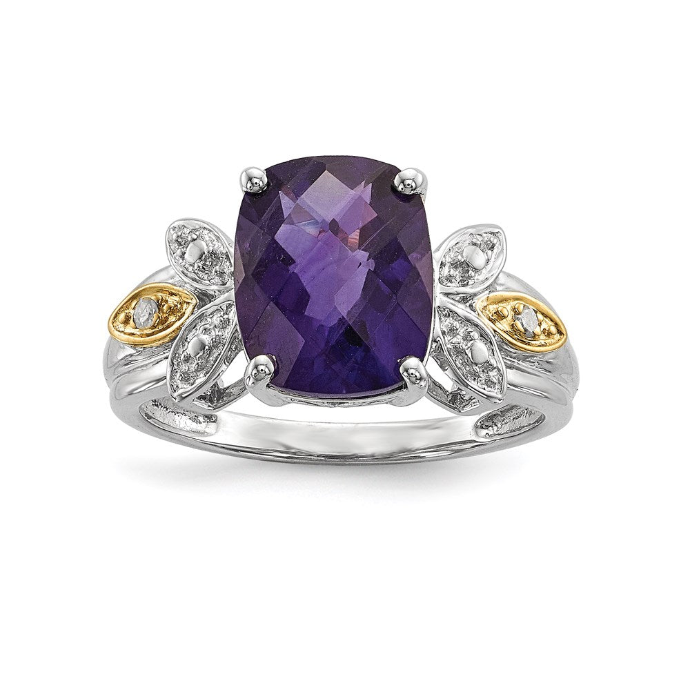 Sterlingsilber & 14K Amethyst und Diamant Ring (size 7 Nur)