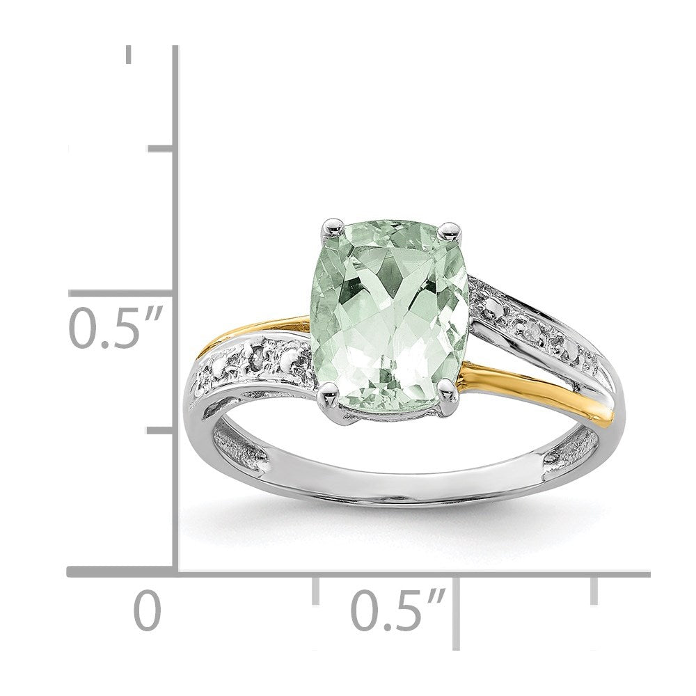 Sterlingsilber Brillant Gemstones mit 14K Akzente Rhodiniert Grün Quarz und Diamant Ring