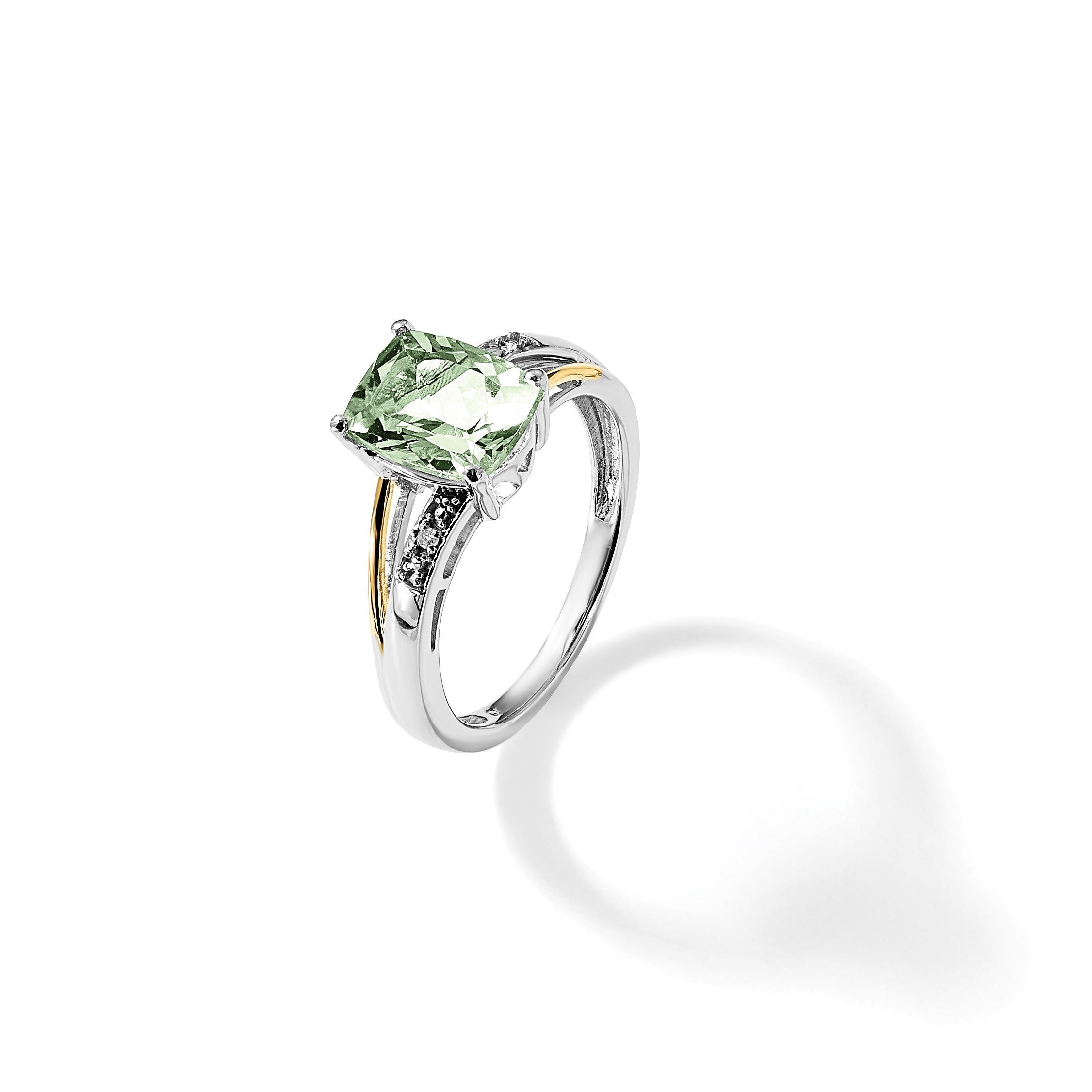 Sterlingsilber Brillant Gemstones mit 14K Akzente Rhodiniert Grün Quarz und Diamant Ring