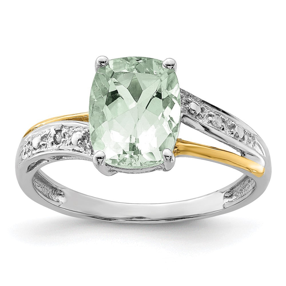 Sterlingsilber Brillant Gemstones mit 14K Akzente Rhodiniert Grün Quarz und Diamant Ring