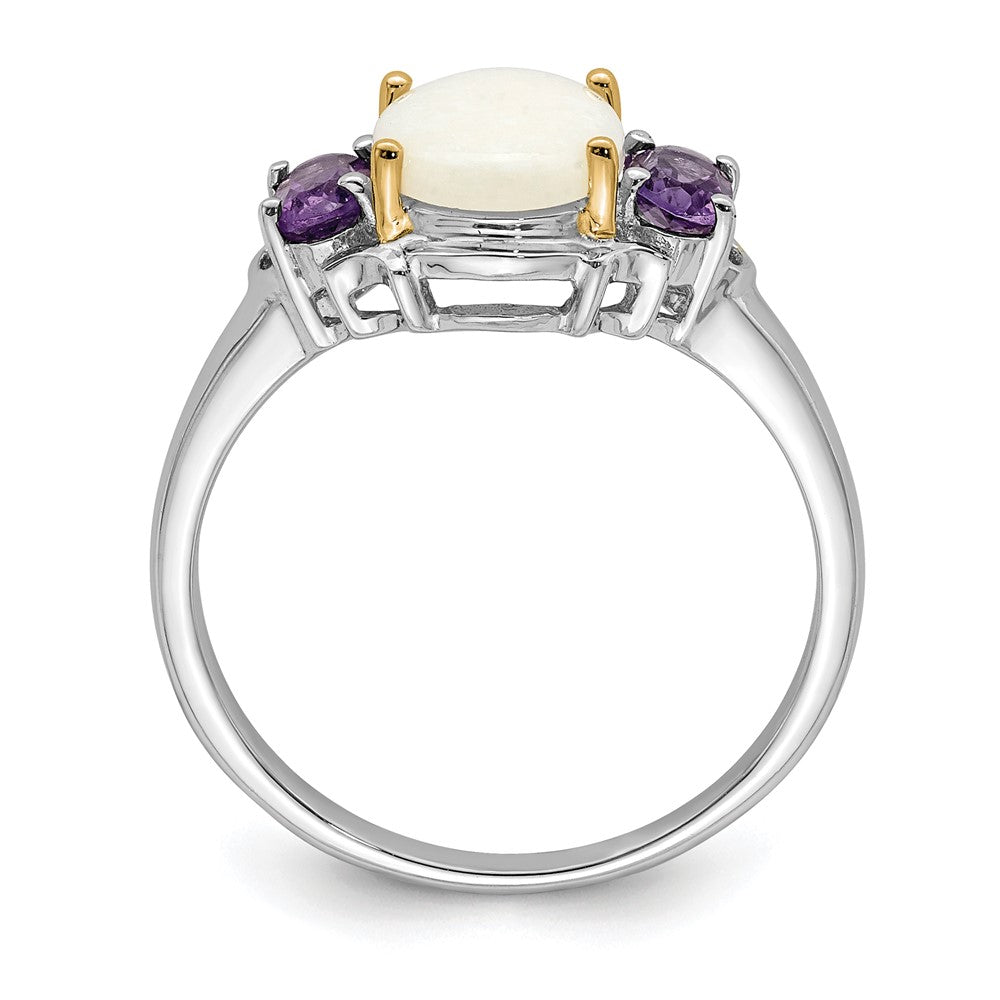 Sterlingsilber Brillant Gemstones mit 14K Akzente Rhodiniert Opal und Amethyst Ring (size 7 Nur)