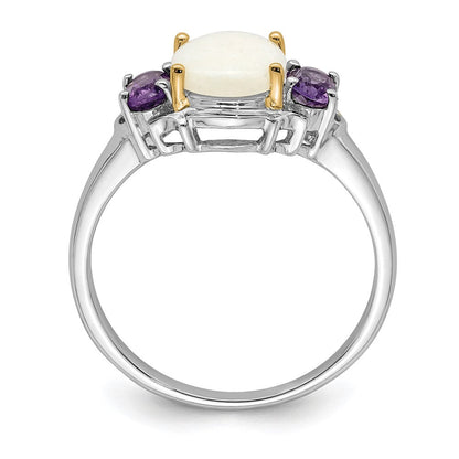 Sterlingsilber Brillant Gemstones mit 14K Akzente Rhodiniert Opal und Amethyst Ring (size 7 Nur)