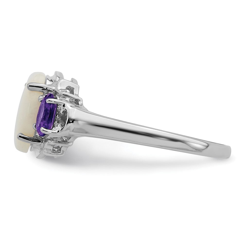 Sterlingsilber Brillant Gemstones mit 14K Akzente Rhodiniert Opal und Amethyst Ring (size 7 Nur)
