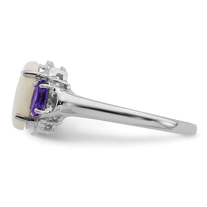 Sterlingsilber Brillant Gemstones mit 14K Akzente Rhodiniert Opal und Amethyst Ring (size 7 Nur)
