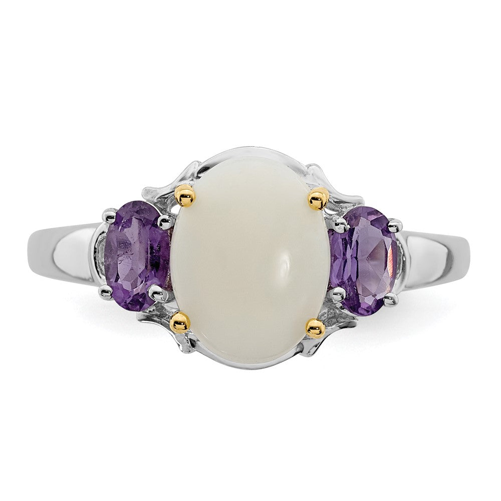 Sterlingsilber Brillant Gemstones mit 14K Akzente Rhodiniert Opal und Amethyst Ring (size 7 Nur)
