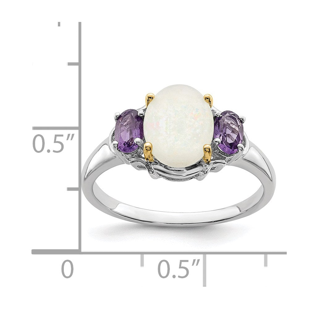 Sterlingsilber Brillant Gemstones mit 14K Akzente Rhodiniert Opal und Amethyst Ring (size 7 Nur)