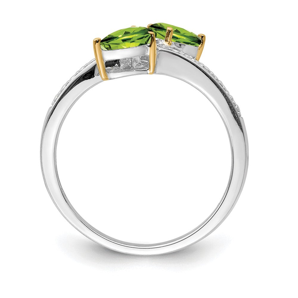 Sterlingsilber Brillant Gemstones mit 14K Akzente Rhodiniert Peridot und Diamant Ring