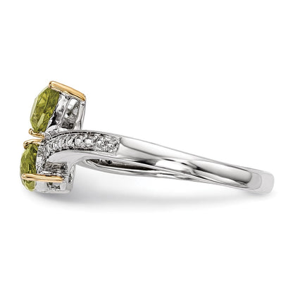 Sterlingsilber Brillant Gemstones mit 14K Akzente Rhodiniert Peridot und Diamant Ring