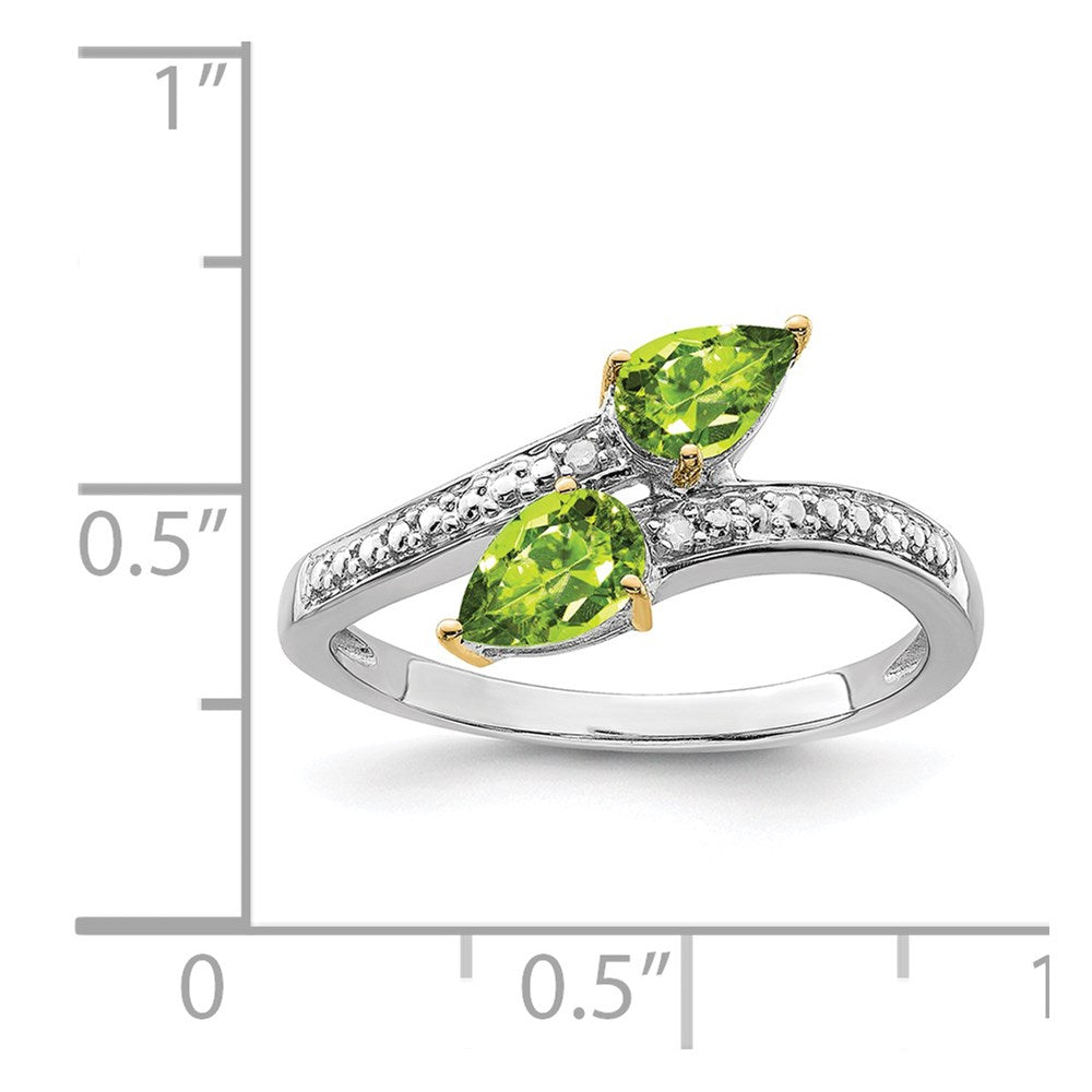 Sterlingsilber Brillant Gemstones mit 14K Akzente Rhodiniert Peridot und Diamant Ring