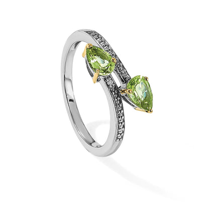 Sterlingsilber Brillant Gemstones mit 14K Akzente Rhodiniert Peridot und Diamant Ring