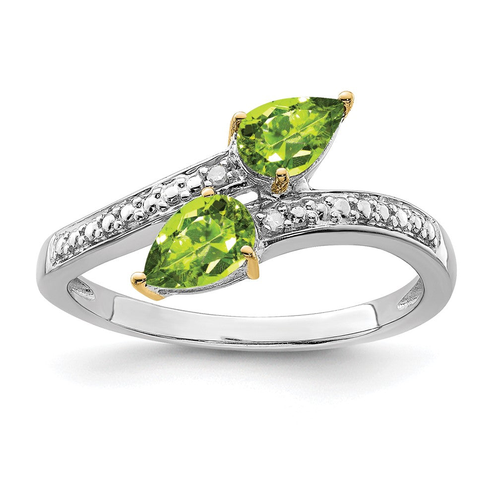 Sterlingsilber Brillant Gemstones mit 14K Akzente Rhodiniert Peridot und Diamant Ring