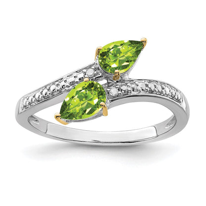 Sterlingsilber Brillant Gemstones mit 14K Akzente Rhodiniert Peridot und Diamant Ring