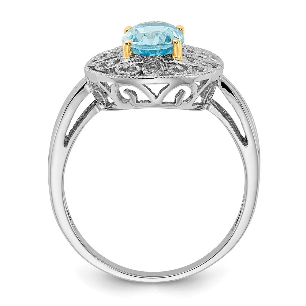 Sterlingsilber & 14K Akzente Himmel Blautopas Diamant Oval Ring (size 8 Nur)