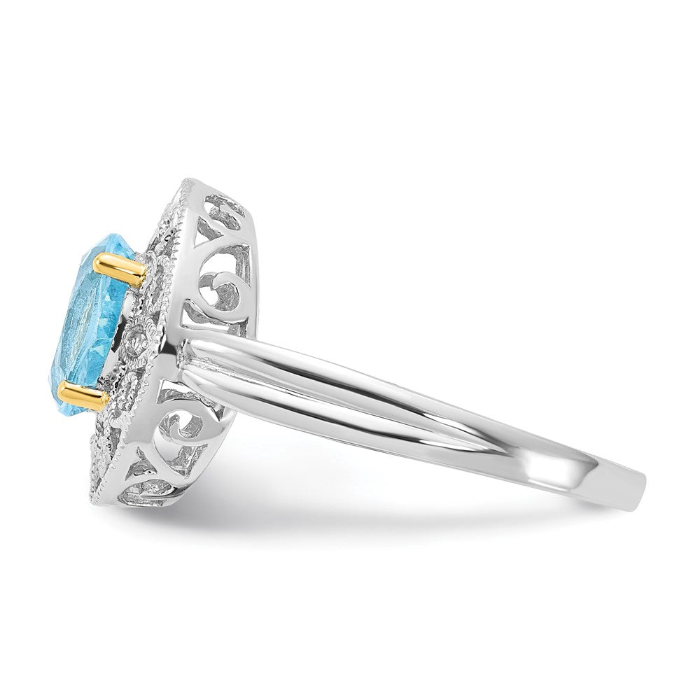 Sterlingsilber & 14K Akzente Himmel Blautopas Diamant Oval Ring (size 8 Nur)