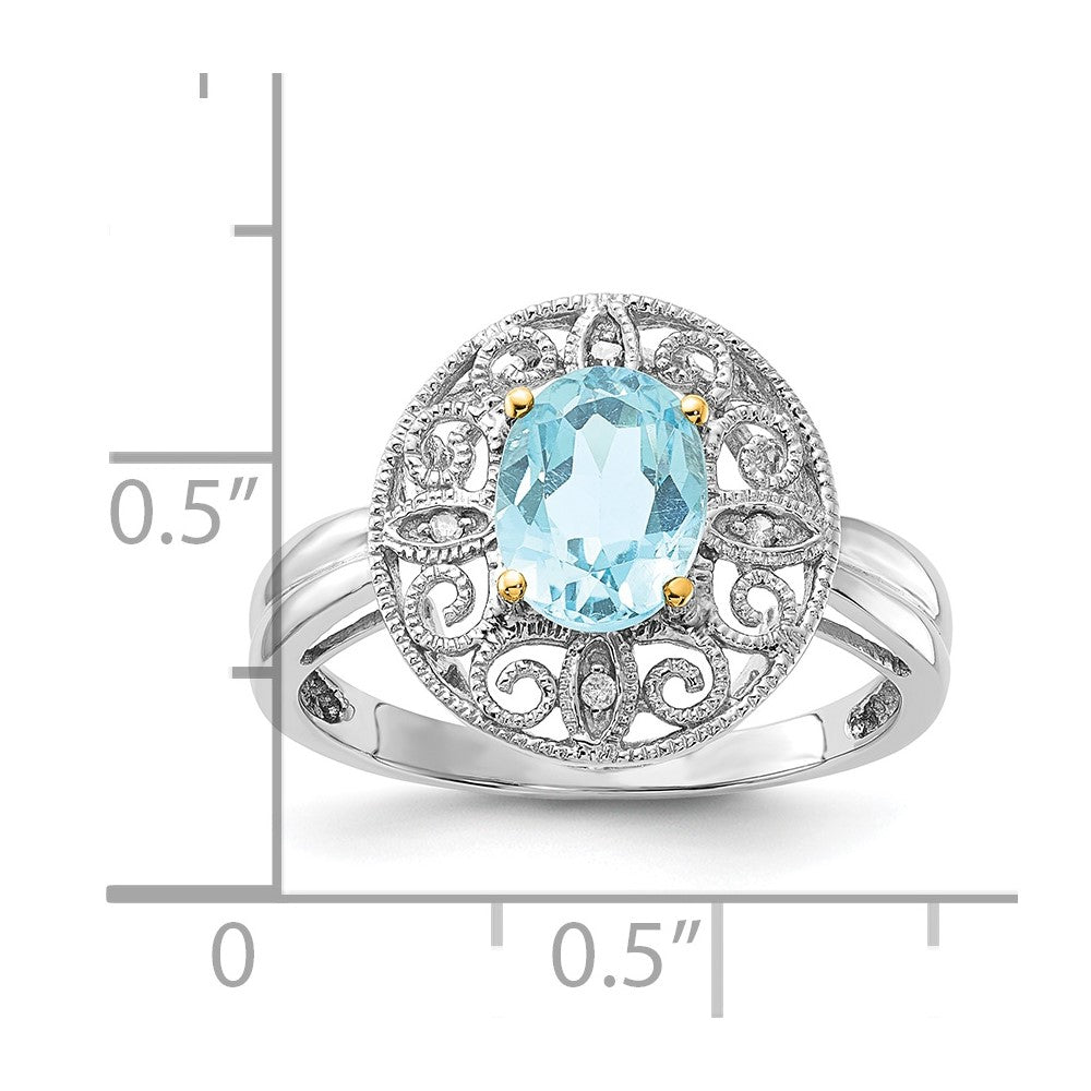 Sterlingsilber & 14K Akzente Himmel Blautopas Diamant Oval Ring (size 8 Nur)