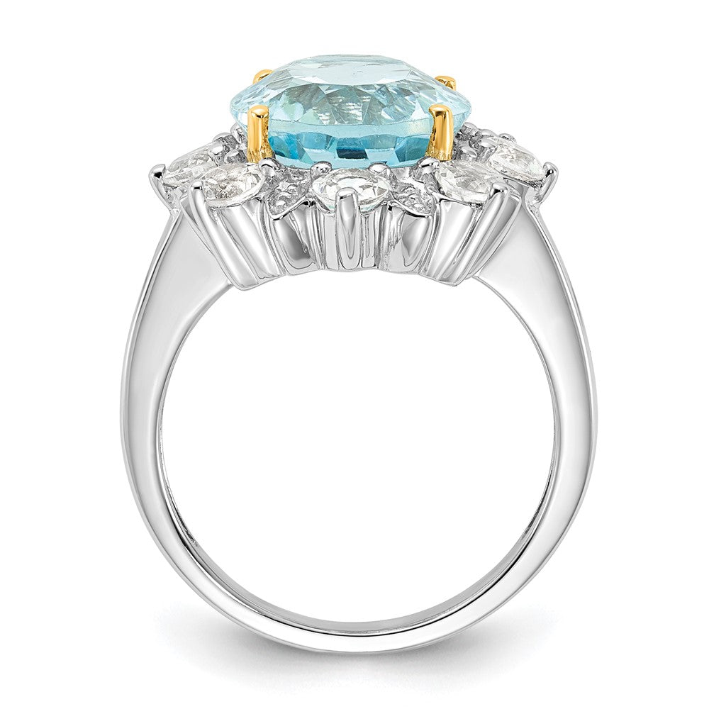 Sterlingsilber & 14K Akzente Himmel Blau Weiß Topas Ring