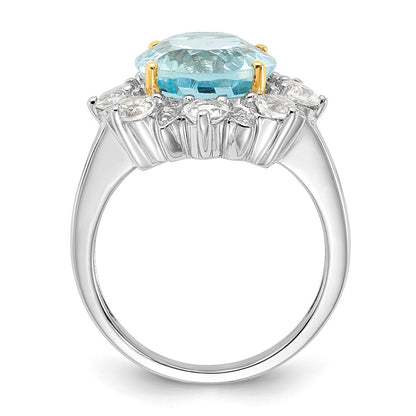 Sterlingsilber & 14K Akzente Himmel Blau Weiß Topas Ring