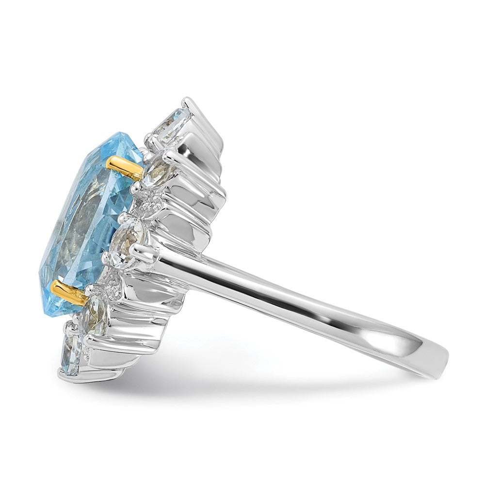 Sterlingsilber & 14K Akzente Himmel Blau Weiß Topas Ring