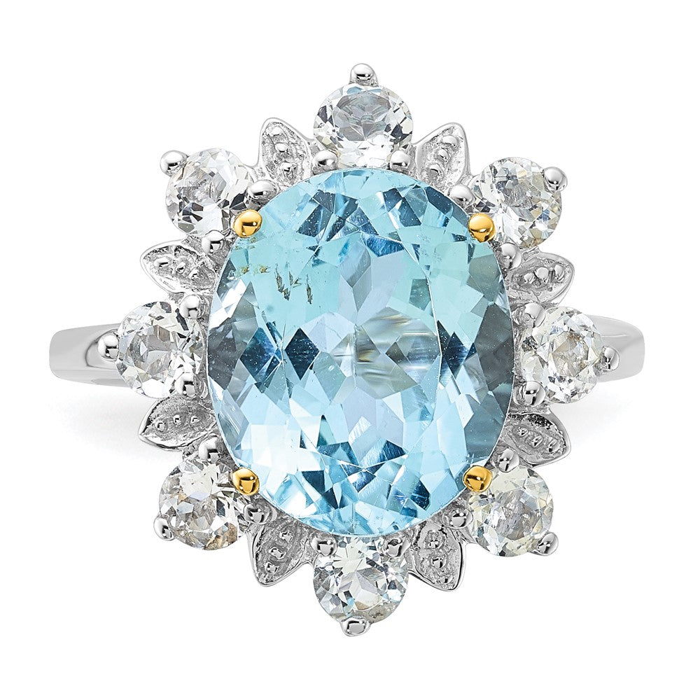Sterlingsilber & 14K Akzente Himmel Blau Weiß Topas Ring