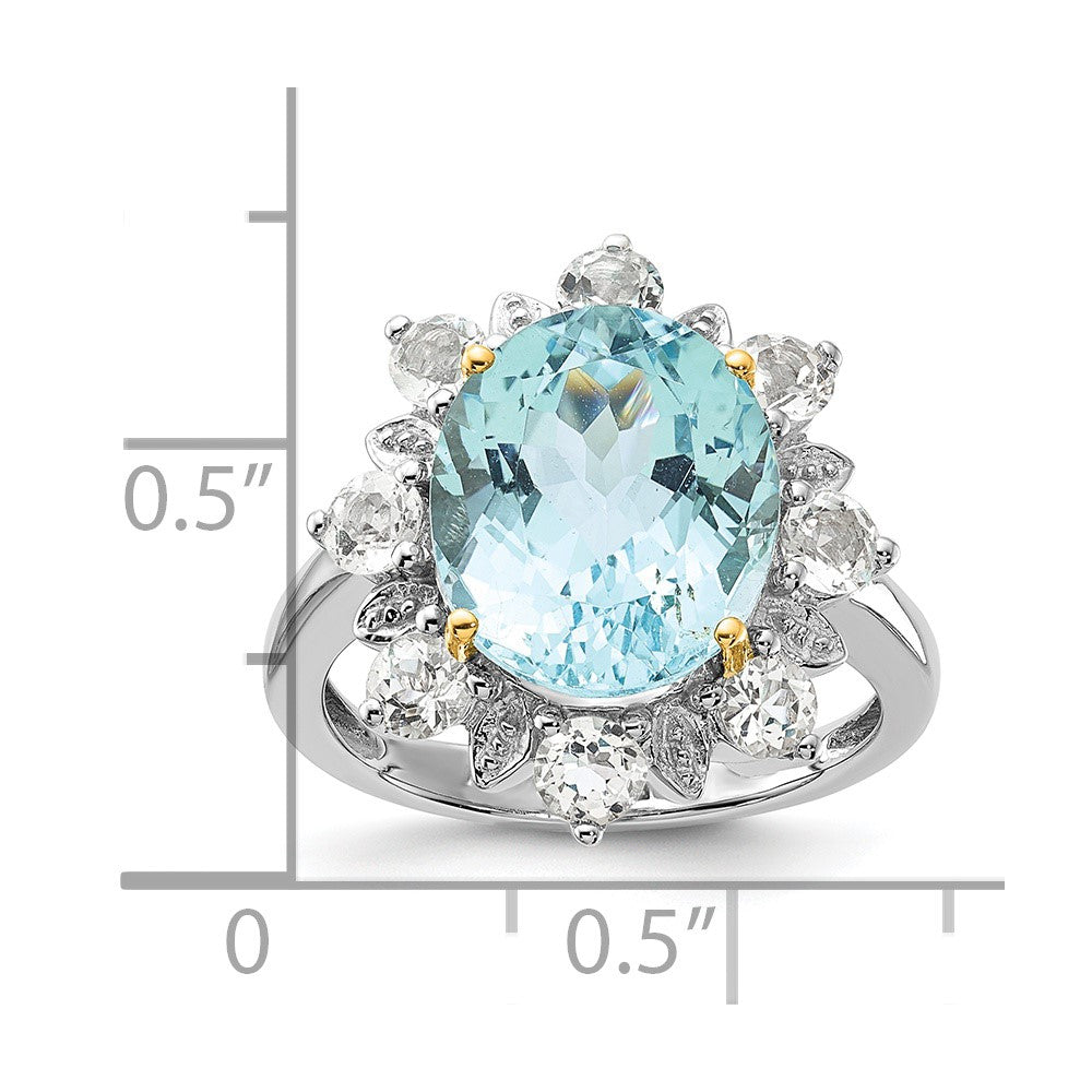 Sterlingsilber & 14K Akzente Himmel Blau Weiß Topas Ring