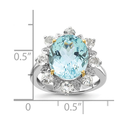 Sterlingsilber & 14K Akzente Himmel Blau Weiß Topas Ring
