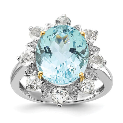 Sterlingsilber & 14K Akzente Himmel Blau Weiß Topas Ring