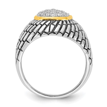 Sterlingsilber Goldfarben Vermeil Poliert & Antikisiert Oval Zirkonia Ring
