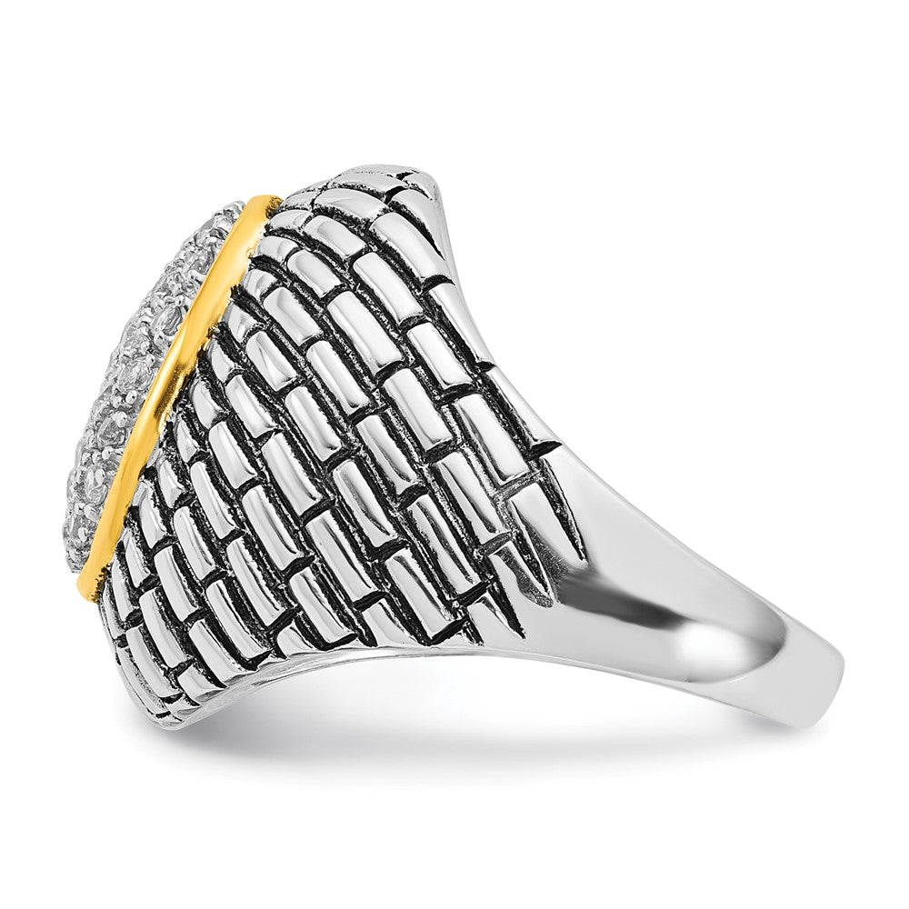 Sterlingsilber Goldfarben Vermeil Poliert & Antikisiert Oval Zirkonia Ring