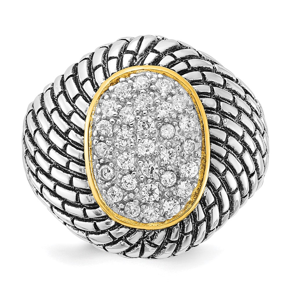 Sterlingsilber Goldfarben Vermeil Poliert & Antikisiert Oval Zirkonia Ring