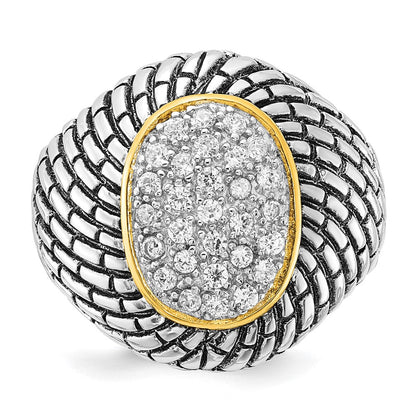 Sterlingsilber Goldfarben Vermeil Poliert & Antikisiert Oval Zirkonia Ring