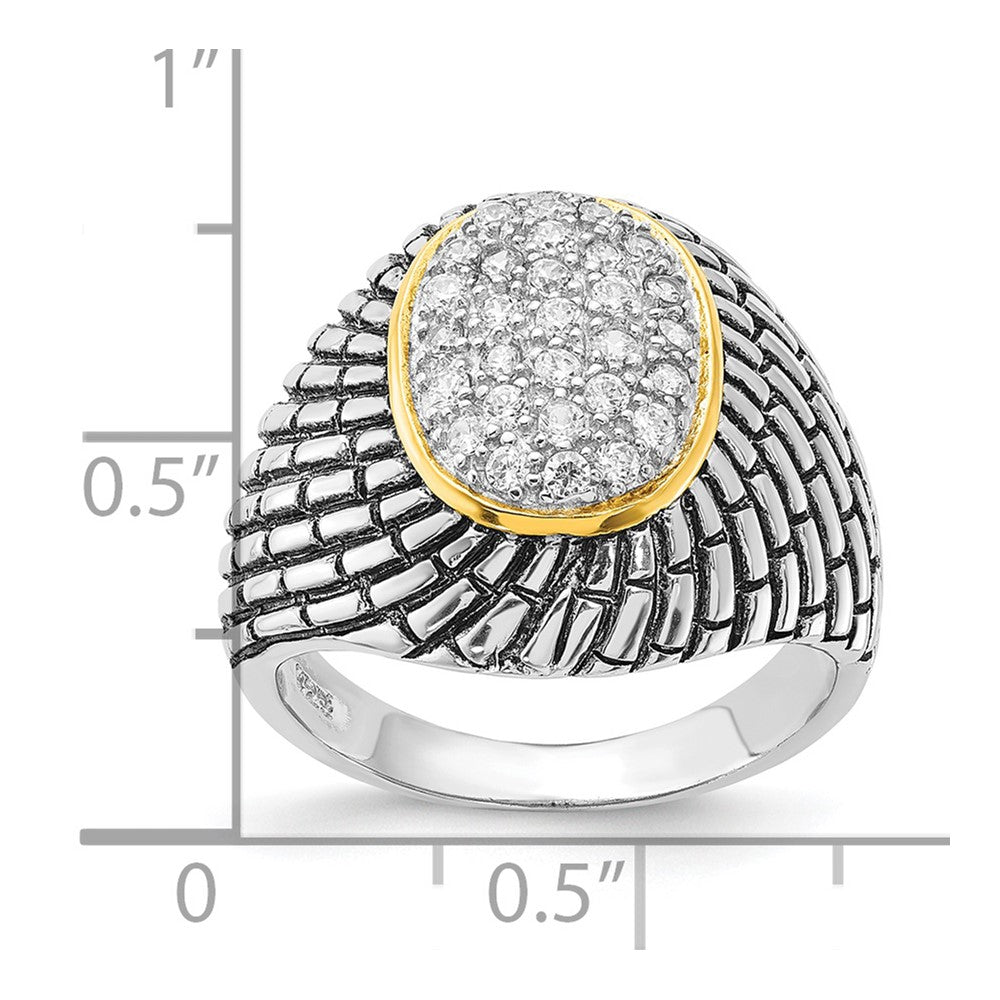 Sterlingsilber Goldfarben Vermeil Poliert & Antikisiert Oval Zirkonia Ring