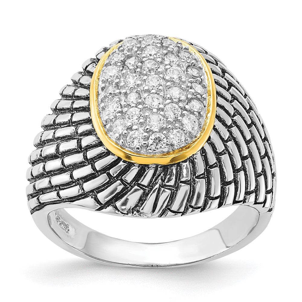 Sterlingsilber Goldfarben Vermeil Poliert & Antikisiert Oval Zirkonia Ring