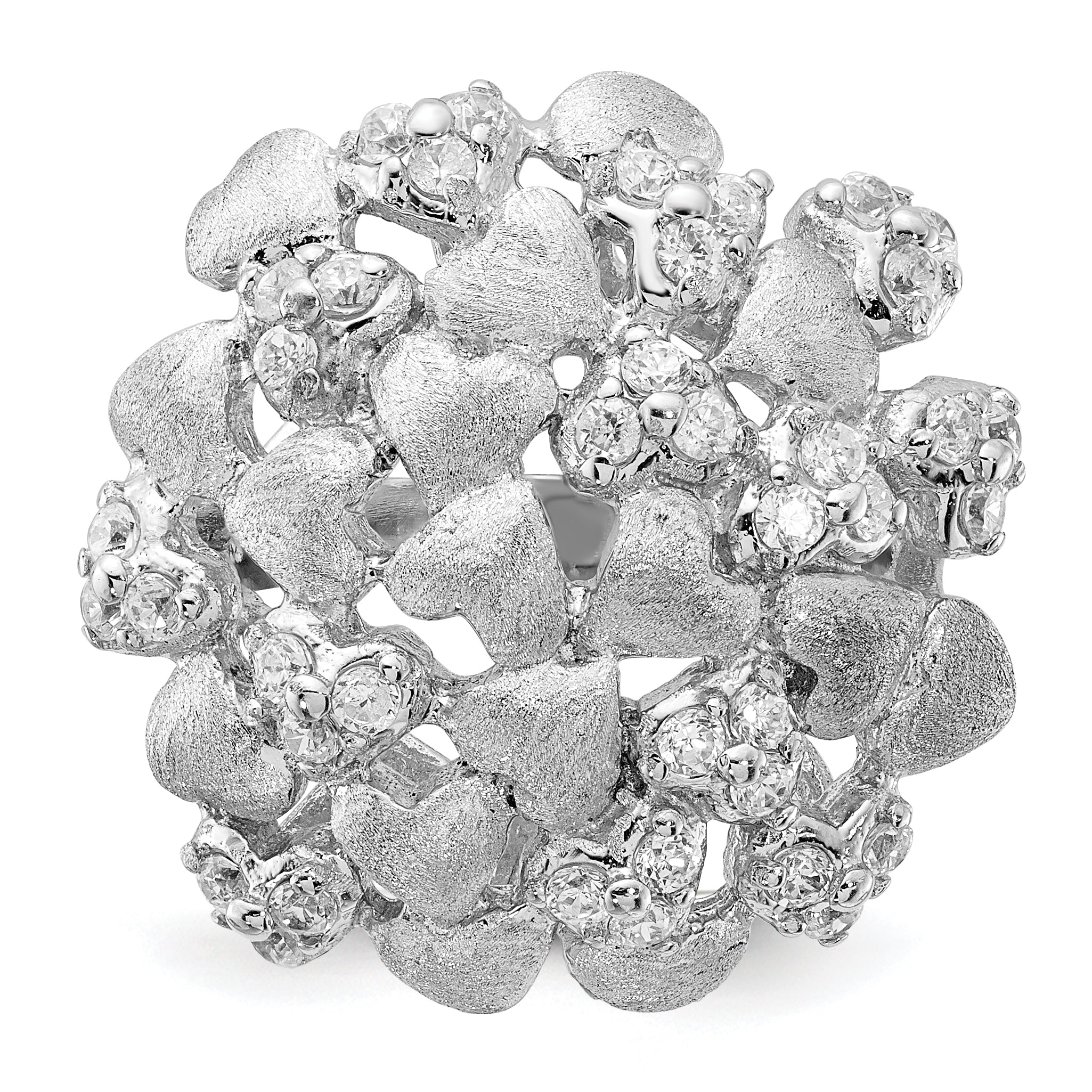 Sterlingsilber Satiniert & Zirkonia Herzen Ring