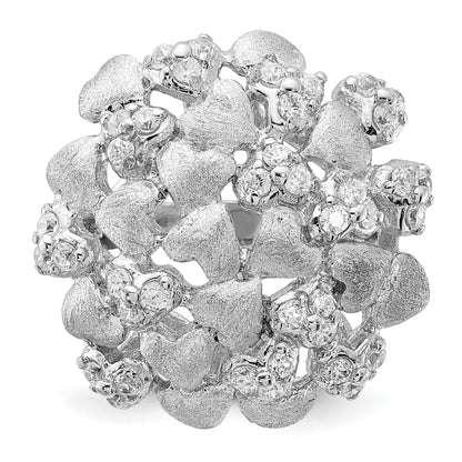 Sterlingsilber Satiniert & Zirkonia Herzen Ring