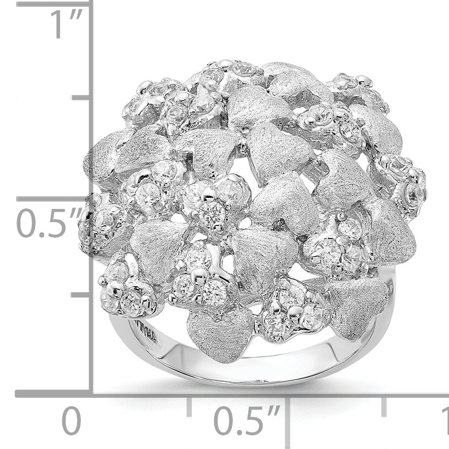 Sterlingsilber Satiniert & Zirkonia Herzen Ring