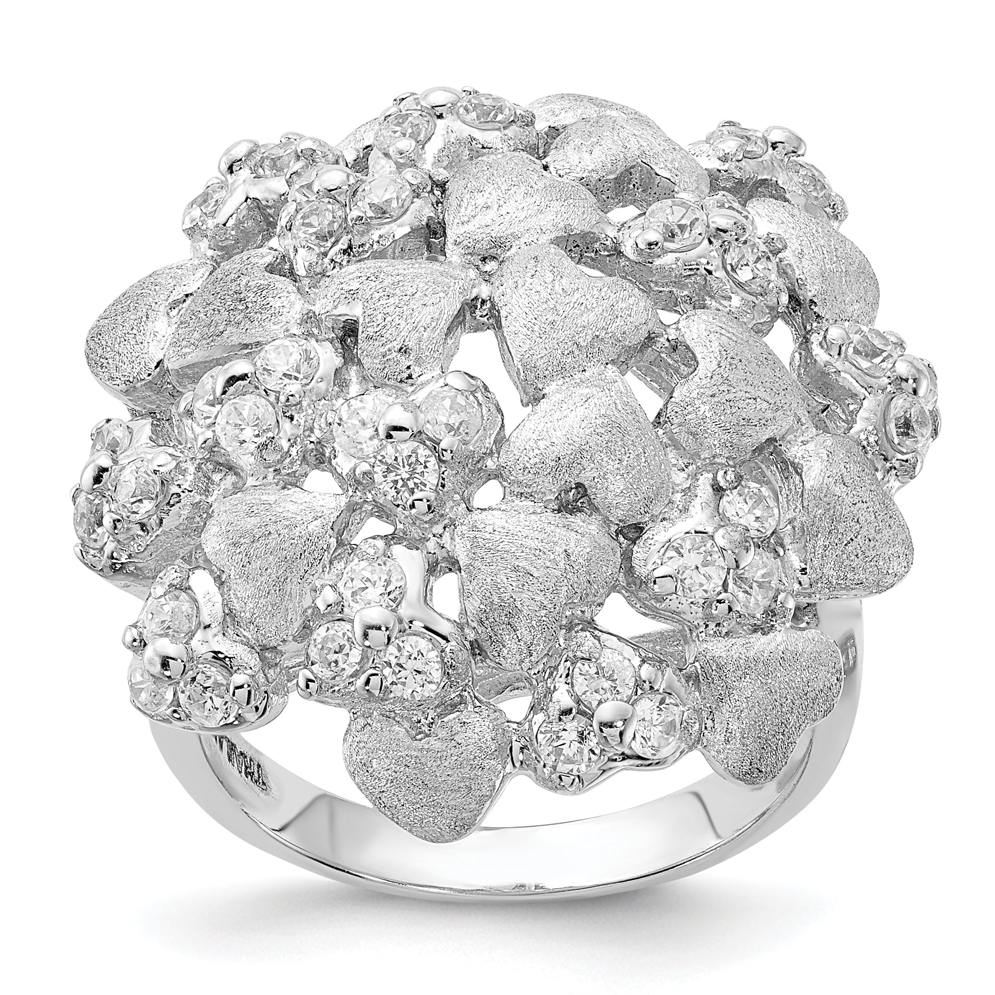 Sterlingsilber Satiniert & Zirkonia Herzen Ring