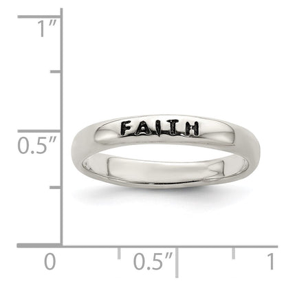 Sterlingsilber Antikisiert und Poliert Glaube Ring (size 8 Nur)