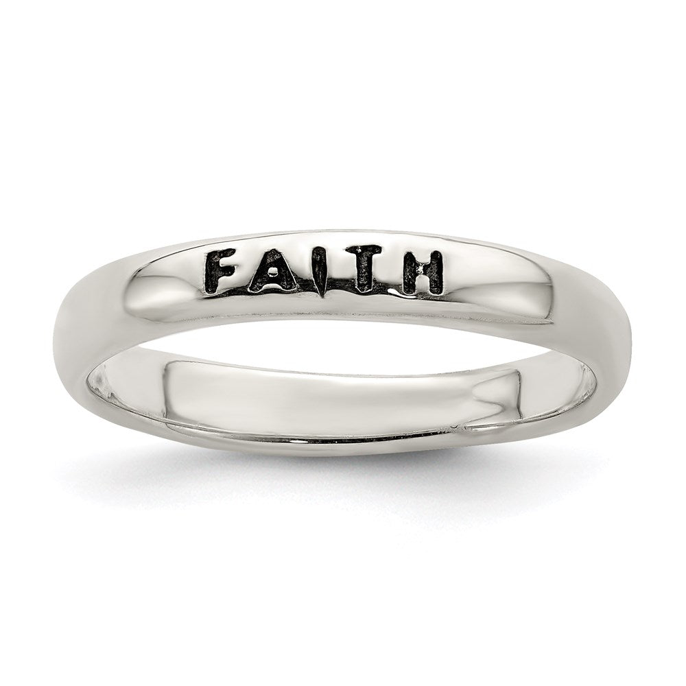 Sterlingsilber Antikisiert und Poliert Glaube Ring (size 8 Nur)