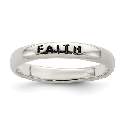 Sterlingsilber Antikisiert und Poliert Glaube Ring (size 8 Nur)
