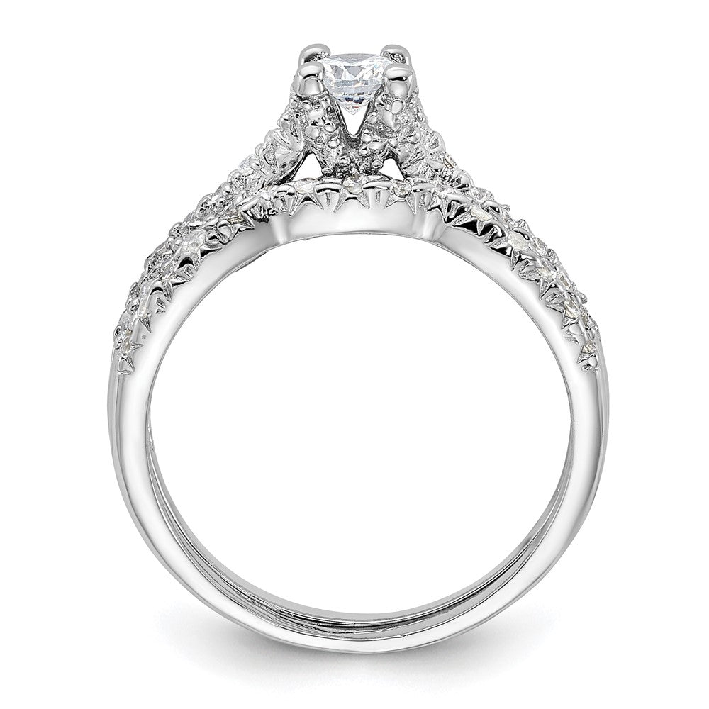 Sterlingsilber Rhodiniert 2 Stück Zirkonia Hochzeit Set Ring (size 6 Nur)